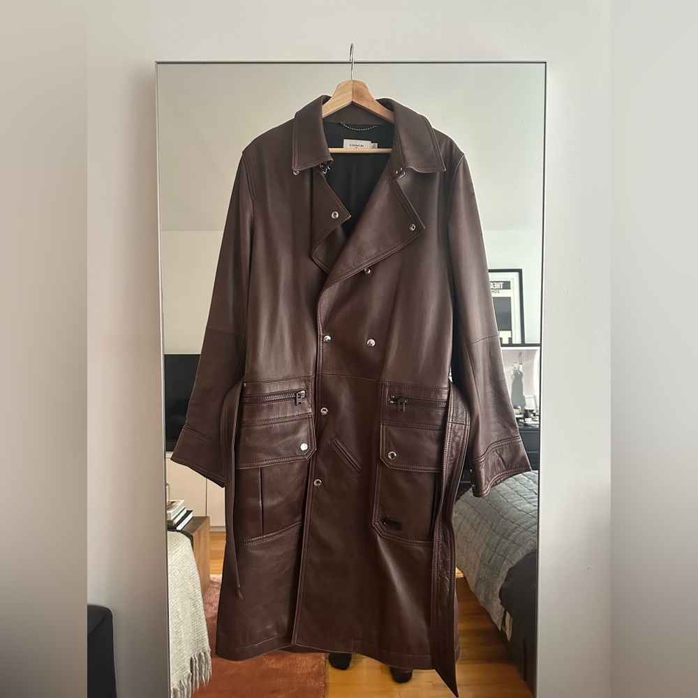 Coach brown leather trench